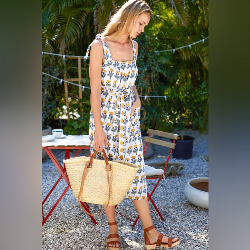 NWT Emerson Fry IZZY LONG DRESS - BIG MARIGOLDS WHITE ORGANIC - small